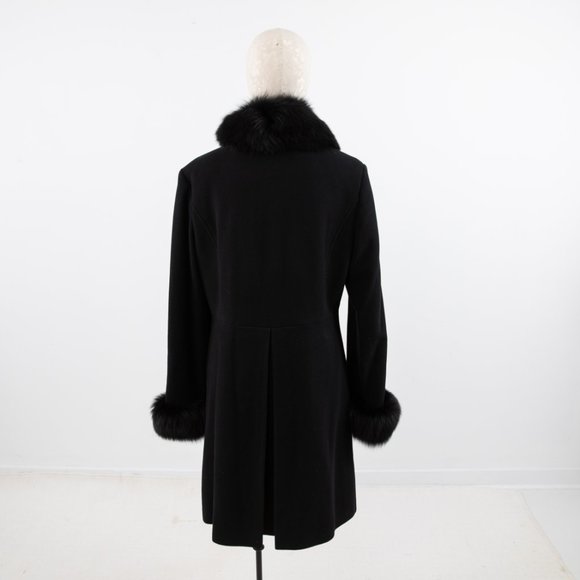 Vintage M Cashmere Wool Fox Fur Winter Coat Black - Picture 4 of 12